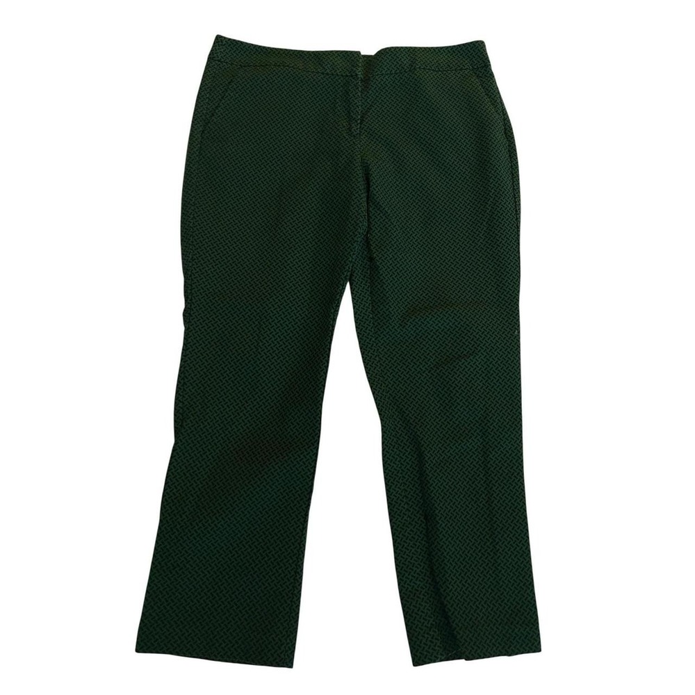 New York & Company Women 12 Green Black Geometric Straight Leg Stretch Trousers